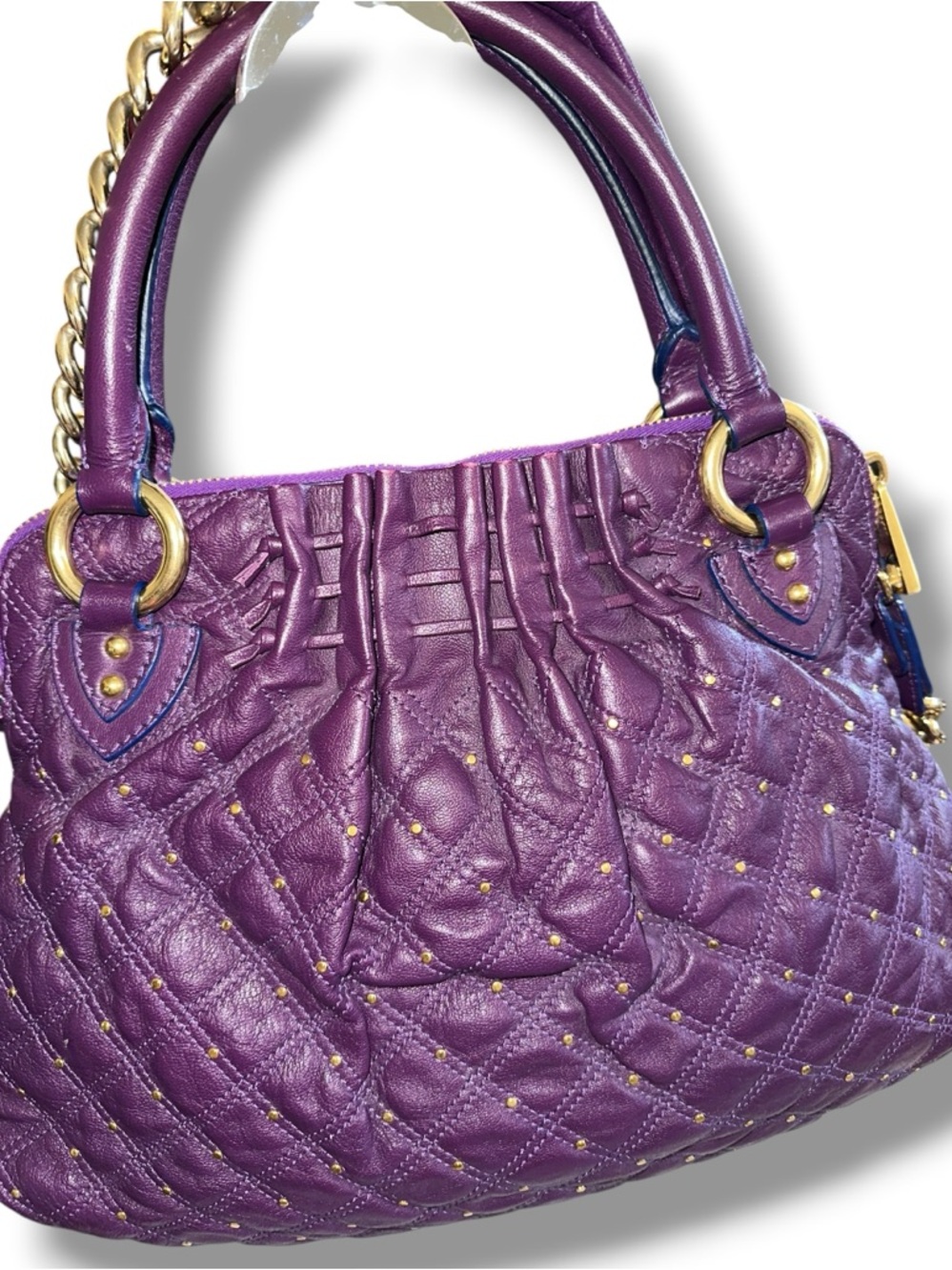 Marc Jacobs Calfskin Stardust Cecilia Studded Satchel VIBRANT PLUM PURPLE - Picture 4 of 11